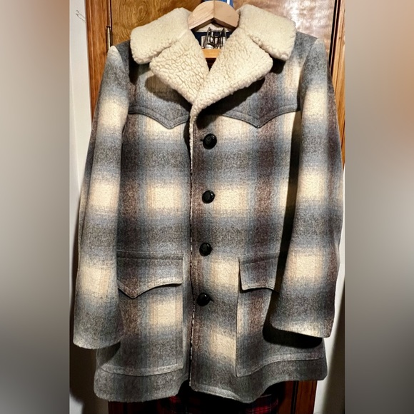 60’s Pendleton High Grade Western Wear Wool Plaid Coat, Shearling Collar - Picture 6 of 9